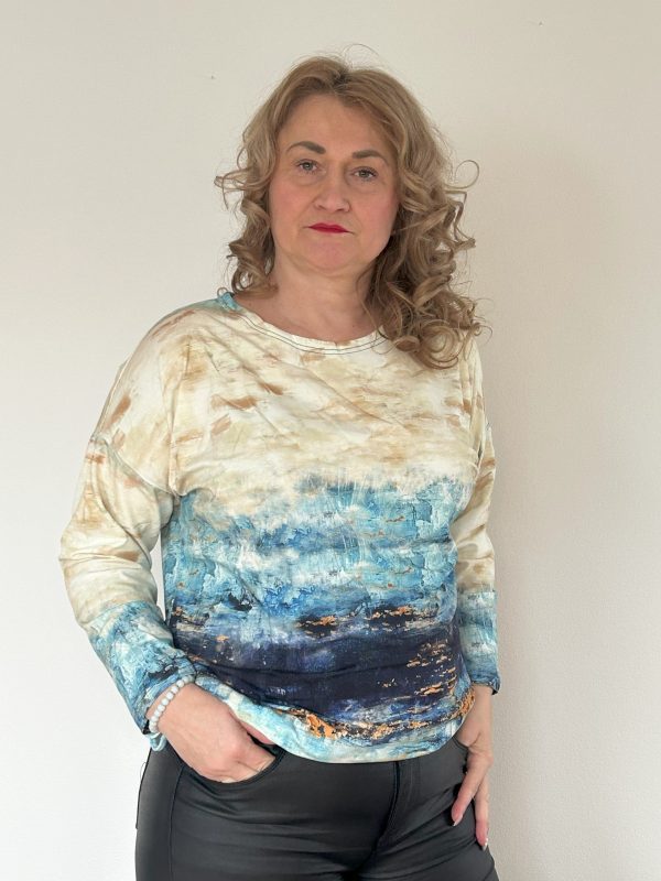 Halenka modro-béžová batika